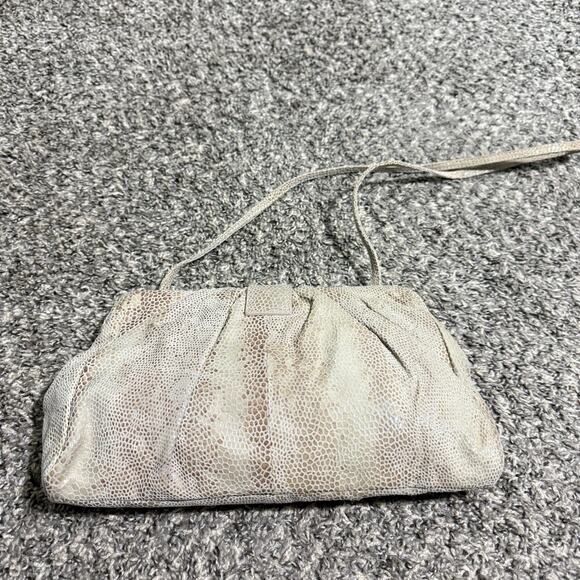 VTG Hobo International Shoulder Bag Frame Snake Skin Leather Print Beige New - Picture 7 of 10